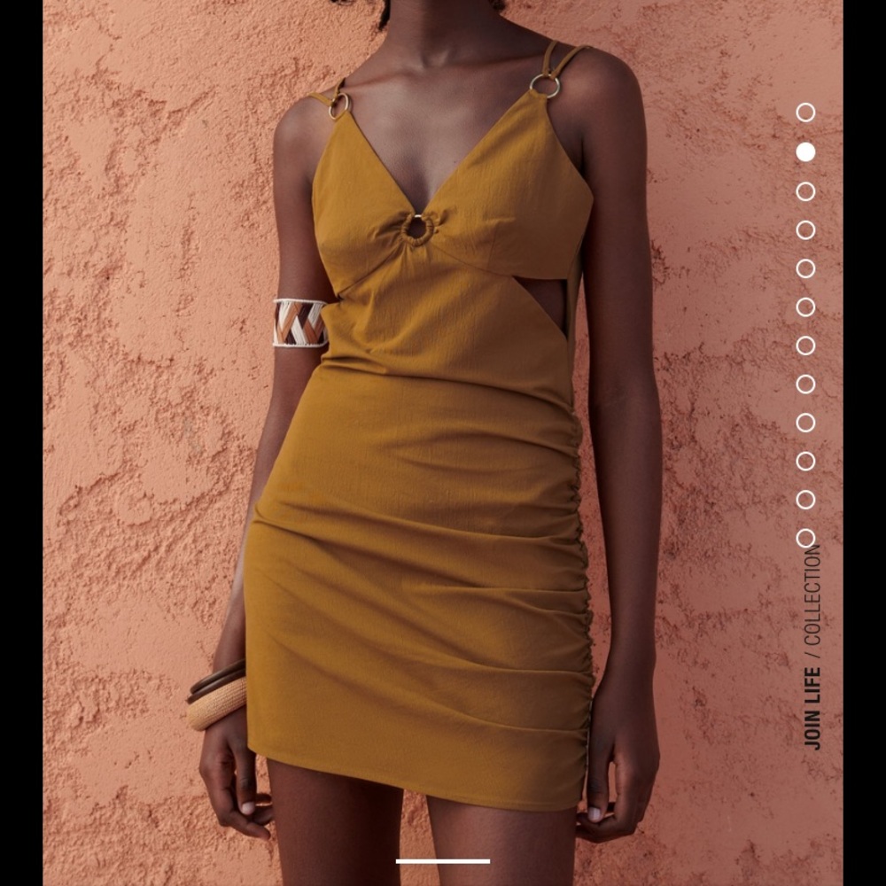 Zara Cut-Out Mini Dress XS in Brown/Taupe